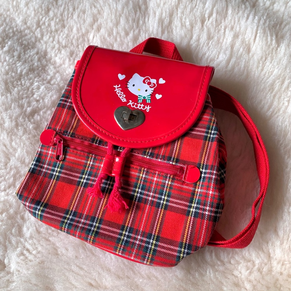 SOLD🚫 Vintage 90s 💎 Hello Kitty plaid drawstring backpack